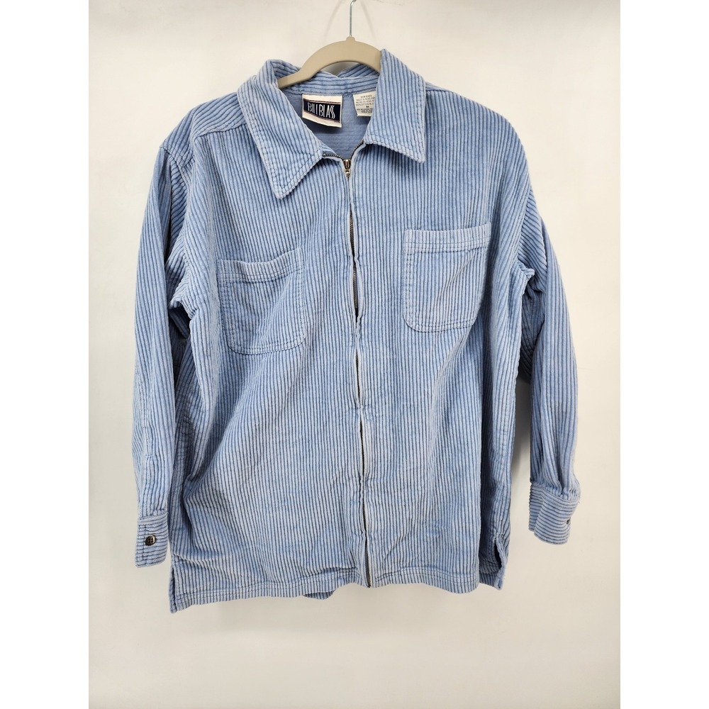 Bill‎ Blass Jeans Womens Medium Blue Corduroy Full Zip Shirt Jacket Shacket 90s